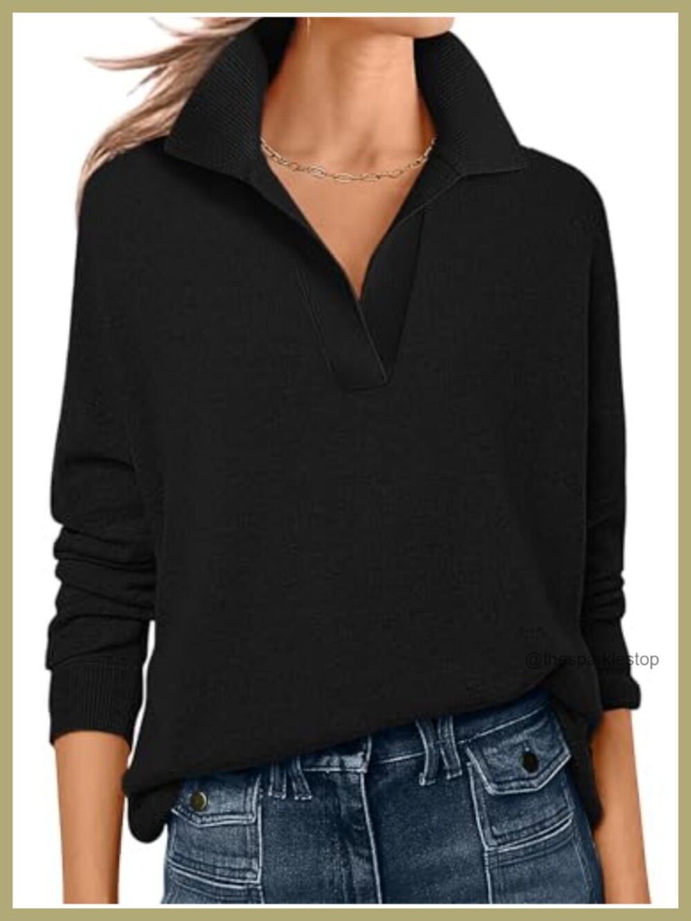 Women's Polo V Neck Lightweight Fall Sweater Long Sleeve Pullover